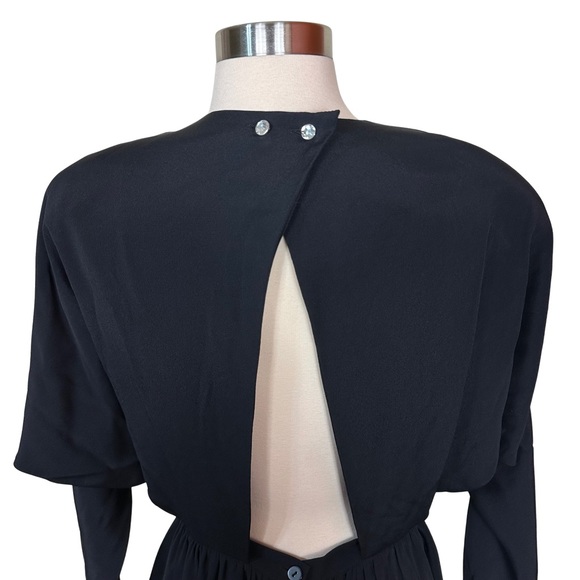 Regina Kravitz Vintage Black 80s Padded Shoulder Cutout Back Peplum Dress Size 8 - Picture 5 of 10